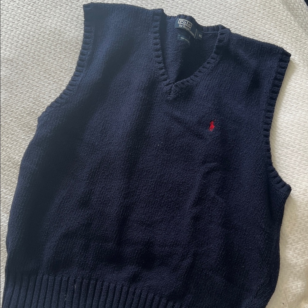 Polo by Ralph Lauren Navy V-Neck Knit Vest with Red Pony